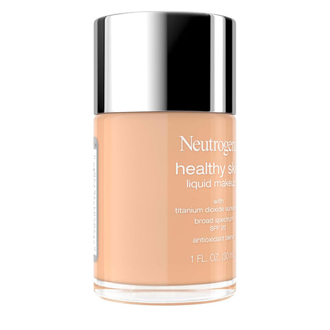 Neutrogena Healthy Skin Liquid Foundation Makeup Broad Spectrum SPF 20 Sunscreen, Medium Coverage, Vit B5, Antioxidants, All Day Wear, Shell Beige 320C, 1 fl. oz