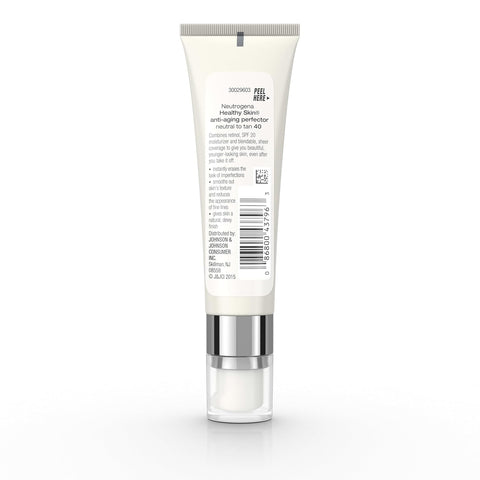 Neutrogena Healthy Skin Anti-Aging Perfector - with Retinol, Tinted Moisturizer with SPF 20 & Sheer Coverage that Smooths Skin Texture & Reduces the Look of Fine Lines, Natural to Tan (40), 1oz (30mL)