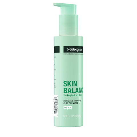Neutrogena Skin Balancing Kaolin Clay Cleanser with 2% Polyhydroxy Acid (PHA), Mattifying & Conditioning Face Wash for Oily Skin, Paraben-Free, Soap-Free, Sulfate-Free, 6.3 oz