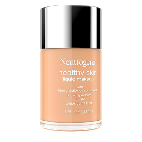 Neutrogena Healthy Skin Liquid Foundation Makeup Broad Spectrum SPF 20 Sunscreen, Medium Coverage, Vit B5, Antioxidants, All Day Wear, Tan 340W, 1 fl. oz
