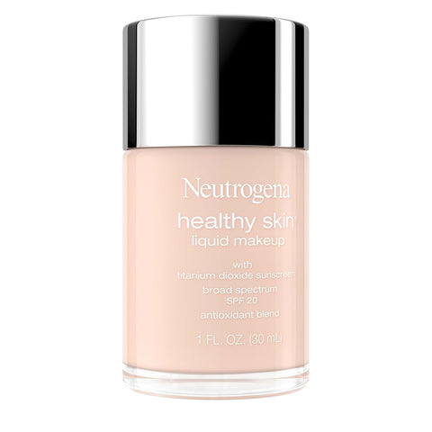 Neutrogena Healthy Skin Liquid Foundation Makeup Broad Spectrum SPF 20 Sunscreen, Medium Coverage, Vit B5, Antioxidants, All Day Wear, Shell 100C, 1 fl. oz