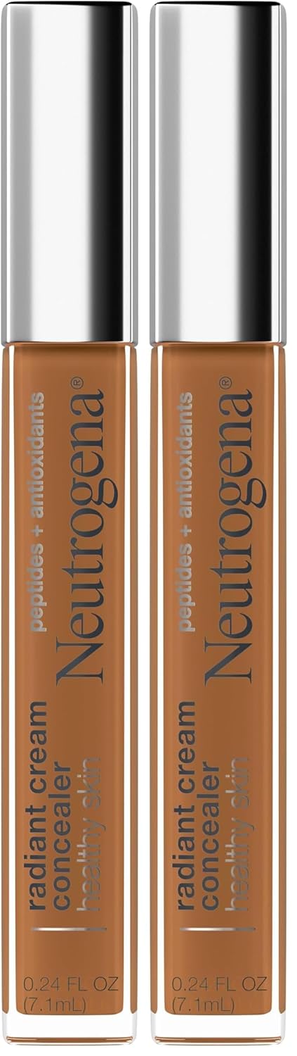 Neutrogena Healthy Skin Radiant Brightening Cream Concealer with Peptides & Vitamin E Antioxidant, Lightweight Perfecting Concealer Cream, Non-Comedogenic, Pecan Medium/Deep 02 with warm (Pack of 2)