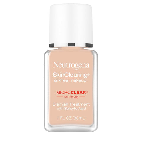 Neutrogena SkinClearing Oil-Free Acne and Blemish Fighting Liquid Foundation with.5% Salicylic Acid Acne Medicine, Shine Controlling Makeup for Acne Prone Skin, 30 Buff, 1 fl. oz
