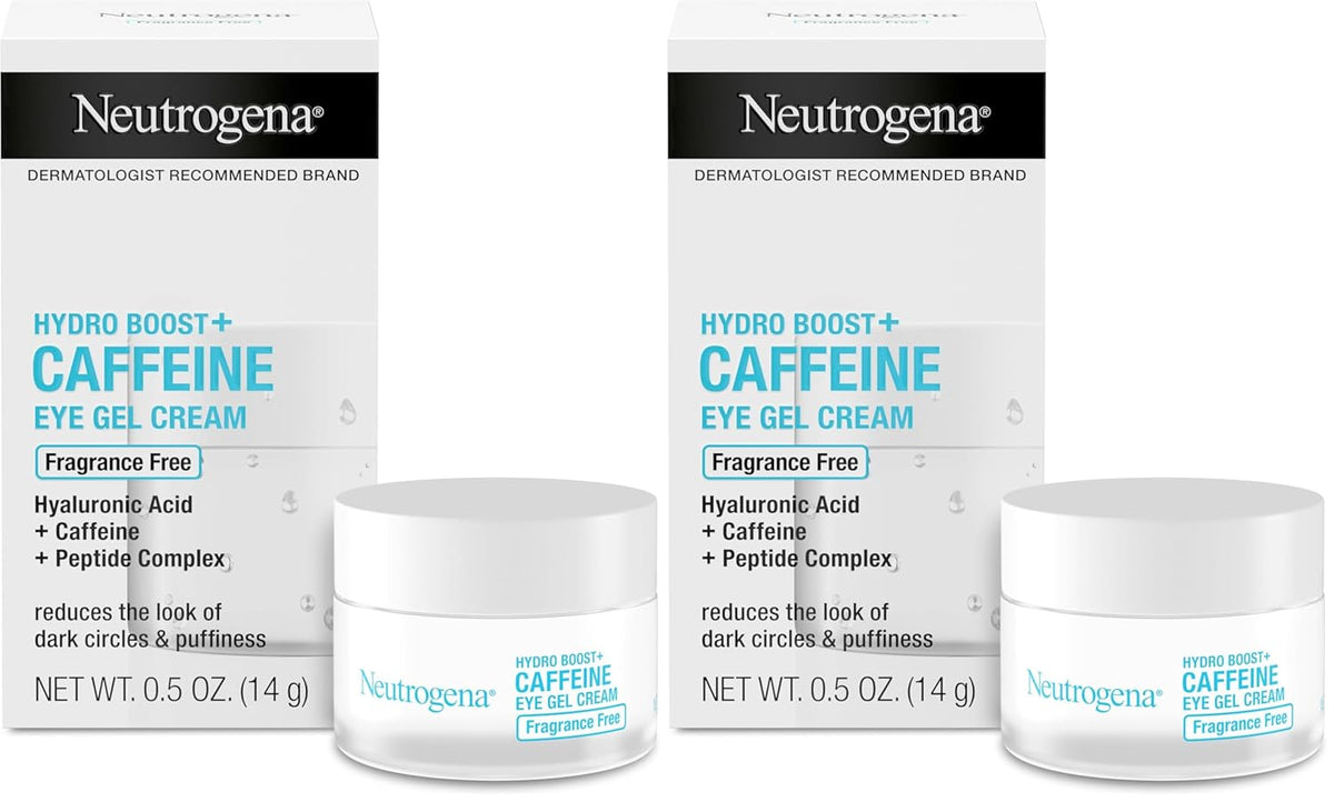Neutrogena Hydro Boost + Eye Cream for Dark Circles & Puffiness,Under Eye Cream with Caffeine,Hyaluronic Acid and Peptides,Fragrance Free,0.5 oz,(Pack of 2)