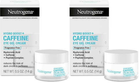 Neutrogena Hydro Boost + Eye Cream for Dark Circles & Puffiness,Under Eye Cream with Caffeine,Hyaluronic Acid and Peptides,Fragrance Free,0.5 oz,(Pack of 2)