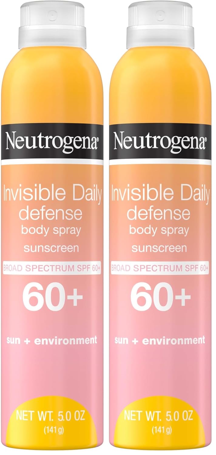 Neutrogena Invisible Daily Defense Body Sunscreen Spray, Broad Spectrum SPF 60+, Oxybenzone-Free & Water-Resistant, Sun & Environmental Aggressor Protection, Antioxidant Complex, 5.0 oz (Pack of 2)