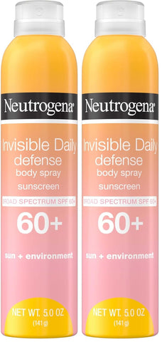 Neutrogena Invisible Daily Defense Body Sunscreen Spray, Broad Spectrum SPF 60+, Oxybenzone-Free & Water-Resistant, Sun & Environmental Aggressor Protection, Antioxidant Complex, 5.0 oz (Pack of 2)