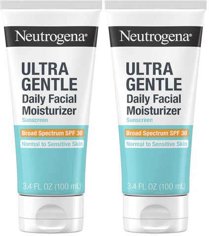 Neutrogena Ultra Gentle Daily Facial Moisturizer with SPF 30 Sunscreen with CICA,Lightweight Face Lotion-with Broad Spectrum SPF 30 for Normal to Sensitive Skin,Fragrance-Free,3.4 fl. oz,(Pack of 2)