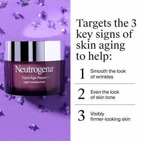 Neutrogena Triple Age Repair Night Face Moisturizer - with Hexinol Technology & Vitamin C, Anti-Wrinkle Face Cream, Visibly Reduces the look Wrinkles & Firms Skin While You Sleep, 1.7 oz (Pack of 12)