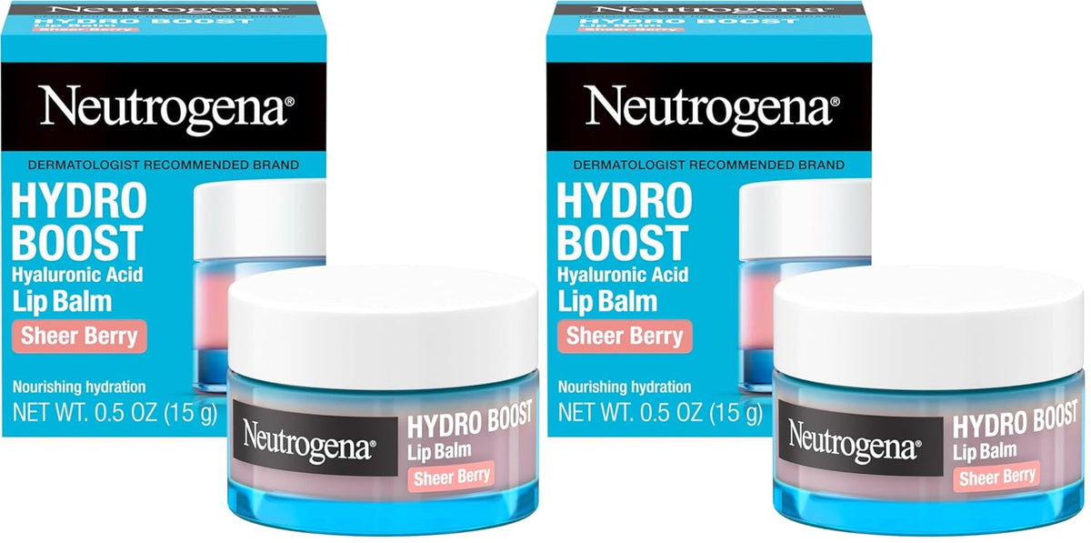 Neutrogena Hydro Boost Hyaluronic Acid Lip Balm,Nourishing Vitamin E Leaves Lips Feeling Hydrated,Sheer Pink Tinted Color with a Sweet Berry Flavor,Sheer Berry,0.5 oz,(Pack of 2)