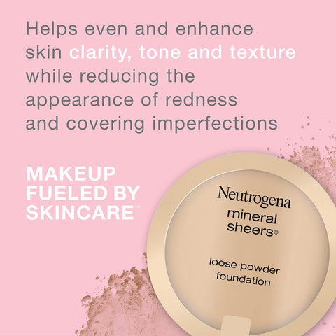 Neutrogena Mineral Sheers Lightweight Loose Powder Makeup Foundation with Vitamins A, C, & E, Sheer to Medium Buildable Coverage, Skin Tone Enhancer, Face Redness Reducer, Tan 80,.19 oz