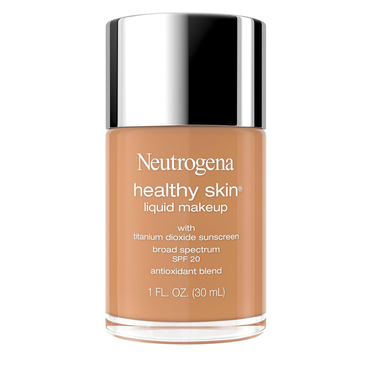 Neutrogena Healthy Skin Liquid Foundation Makeup Broad Spectrum SPF 20 Sunscreen, Medium Coverage, Vit B5, Antioxidants, All Day Wear, Golden Tan 410W, 1 fl. oz