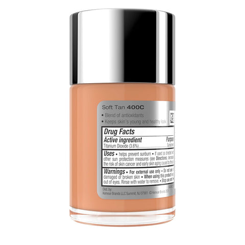 Neutrogena Healthy Skin Liquid Foundation Makeup Broad Spectrum SPF 20 Sunscreen, Medium Coverage, Vit B5, Antioxidants, All Day Wear, Soft Tan 400C, 1 fl. oz