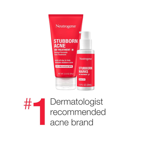 Neutrogena Stubborn Acne AM Face Treatment with Benzoyl Peroxide, 2.0 oz & Stubborn Marks PM Treatment with Retinol SA, 1 fl. oz