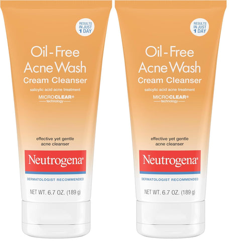 Neutrogena Oil-Free Acne Face Wash Cream Cleanser, 2% Salicylic Acid-Acne Treatment, Daily Facial Cleanser for Acne-Prone Skin, 6.7 fl. oz (Pack of 2)