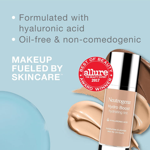 Neutrogena Hydro Boost Hydrating Tint Foundation Makeup for Dry Skin, with Hyaluronic Acid, Lightweight Oil-Free Water Gel, Non-Comedogenic, 60 Natural Beige 1.0 fl. oz