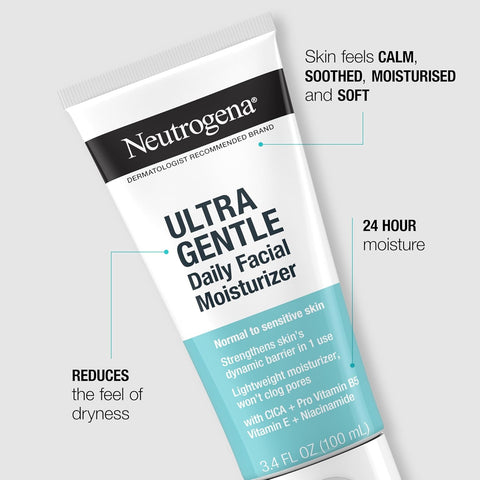 Neutrogena Fragrance Free Daily Facial Moisturizer, Face & Neck Moisturizer for Sensitive Skin with Vitamin B3, Pro-Vitamin B5 & Vitamin E Supports Skin's Dynamic Barrier, 3.4 fl. oz, Pack of 3