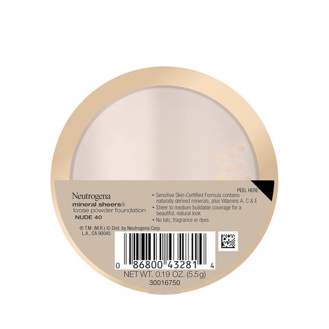 Neutrogena Mineral Sheers Lightweight Loose Powder Makeup Foundation with Vitamins A, C, & E, Sheer to Medium Buildable Coverage, Skin Tone Enhancer, Face Redness Reducer, Nude 40,.19 oz (Pack of 2)