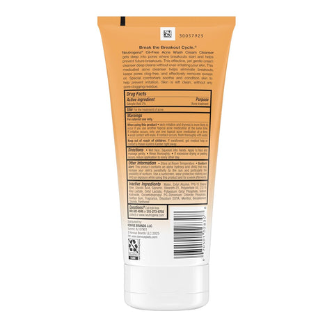Neutrogena Oil-Free Acne Face Wash Cream Cleanser, 2% Salicylic Acid Acne Treatment, Daily Facial Cleanser for Acne-Prone Skin, 6.7 fl. oz