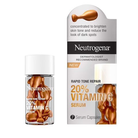 Neutrogena Rapid Tone Repair 20% Vitamin C Face Serum Capsules, Daily Facial Serum with Vitamin C to Help Brighten Skin Tone & Reduce Look of Dark Spots, 7 ct