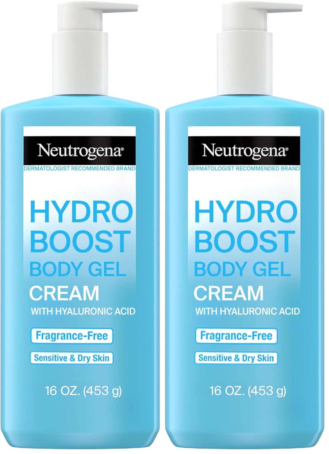 Neutrogena Hydro Boost Body Gel Cream With Hyaluronic Acid, Hydrating Body Lotion For Dry Skin, Fragrance-Free Hyaluronic Acid Moisturizer, 16 OZ (Pack of 2)