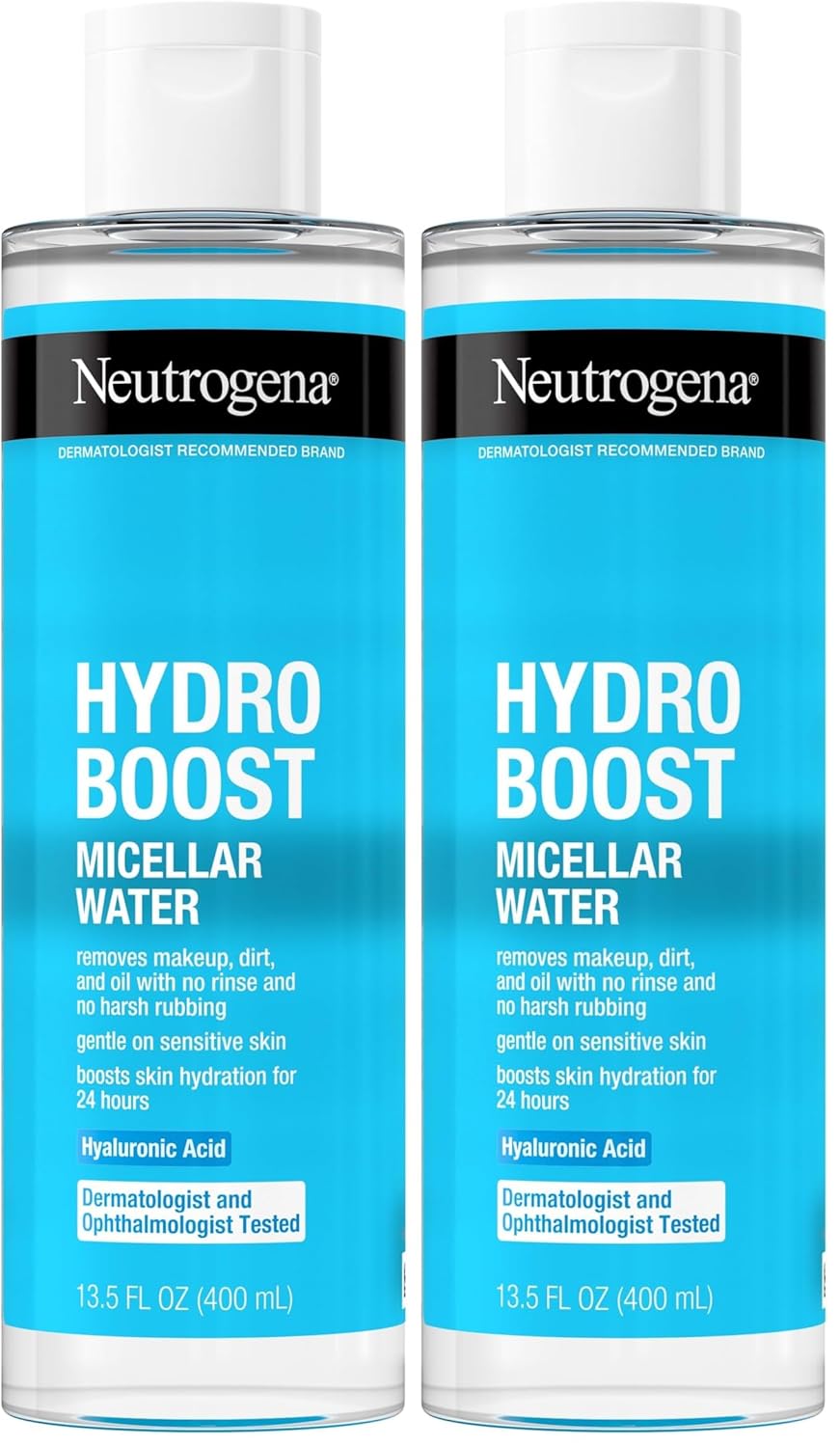 Neutrogena Hydro Boost Micellar Water with Hyaluronic Acid,Micellar Cleansing Water for Sensitive Skin,Removes Makeup,Dirt & Oil,Alcohol-Free,13.5 fl oz,(Pack of 2)