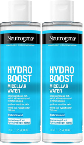 Neutrogena Hydro Boost Micellar Water with Hyaluronic Acid,Micellar Cleansing Water for Sensitive Skin,Removes Makeup,Dirt & Oil,Alcohol-Free,13.5 fl oz,(Pack of 2)