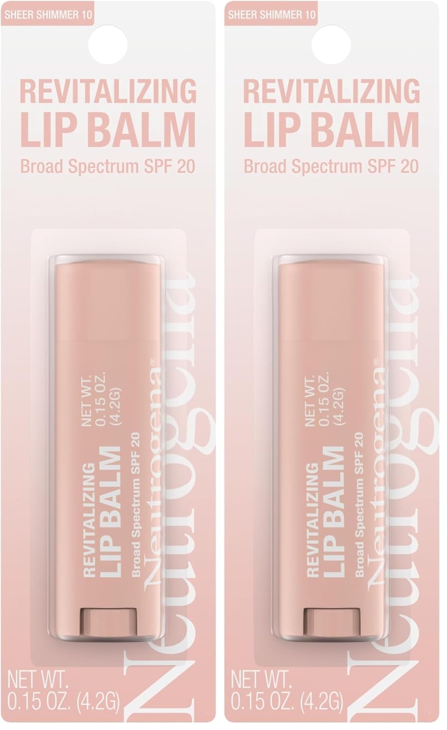 Neutrogena Revitalizing Tinted Lip Balm Broad Spectrum SPF 20 Sunscreen, Moisturizing Lip Balm with a Sheer Tint for Softer, Smoother, Healthier-Looking Lips, Sheer Shimmer 10, .15 oz (Pack of 2)