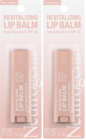 Neutrogena Revitalizing Tinted Lip Balm Broad Spectrum SPF 20 Sunscreen, Moisturizing Lip Balm with a Sheer Tint for Softer, Smoother, Healthier-Looking Lips, Sheer Shimmer 10, .15 oz (Pack of 2)