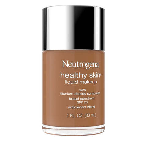 Neutrogena Healthy Skin Liquid Foundation Makeup Broad Spectrum SPF 20 Sunscreen, Medium Coverage, Vit B5, Antioxidants, All Day Wear, Deep Olive 530W, 1 fl. oz