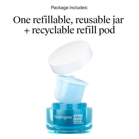 Neutrogena Hydro Boost Water Gel Face Moisturizer Starter Kit, includes Refillable Jar + Refill Pod, with Hyaluronic Acid for a Burst of Hydration & Dewy Skin, 1.7 oz Each