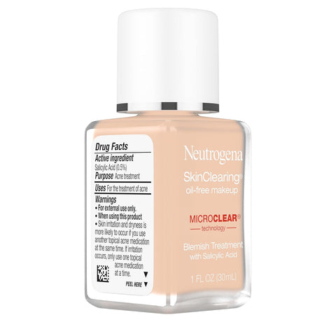 Neutrogena SkinClearing Oil-Free Acne and Blemish Fighting Liquid Foundation with.5% Salicylic Acid Acne Medicine, Shine Controlling Makeup for Acne Prone Skin, 60 Natural Beige, 1 fl. oz
