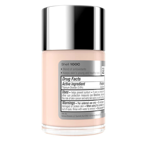 Neutrogena Healthy Skin Liquid Foundation Makeup Broad Spectrum SPF 20 Sunscreen, Medium Coverage, Vit B5, Antioxidants, All Day Wear, Shell 100C, 1 fl. oz