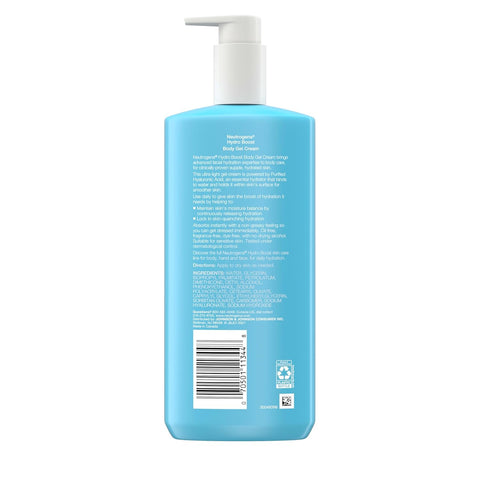 Neutrogena Hydro Boost Body Gel Cream,Hydrating Body Lotion with Hyaluronic Acid for Sensitive Skin,Fragrance-Free Hyaluronic Acid Moisturizer,16 oz,(Pack of 4)