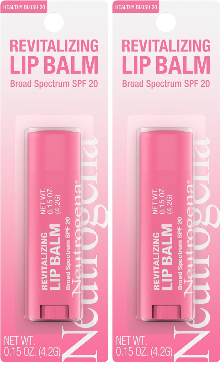 Neutrogena Revitalizing and Moisturizing Tinted Lip Balm with Sun Protective Broad Spectrum SPF 20 Sunscreen, Lip Soothing Balm with a Sheer Tint in Color Healthy Blush 20, 15 oz (Pack of 2)