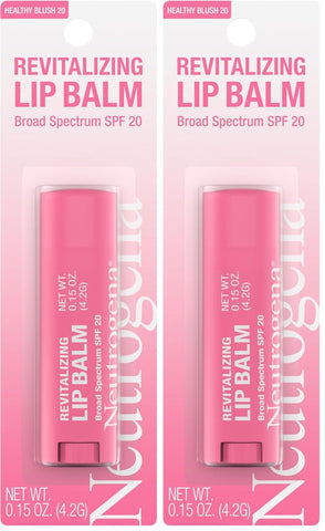 Neutrogena Revitalizing and Moisturizing Tinted Lip Balm with Sun Protective Broad Spectrum SPF 20 Sunscreen, Lip Soothing Balm with a Sheer Tint in Color Healthy Blush 20, 15 oz (Pack of 2)