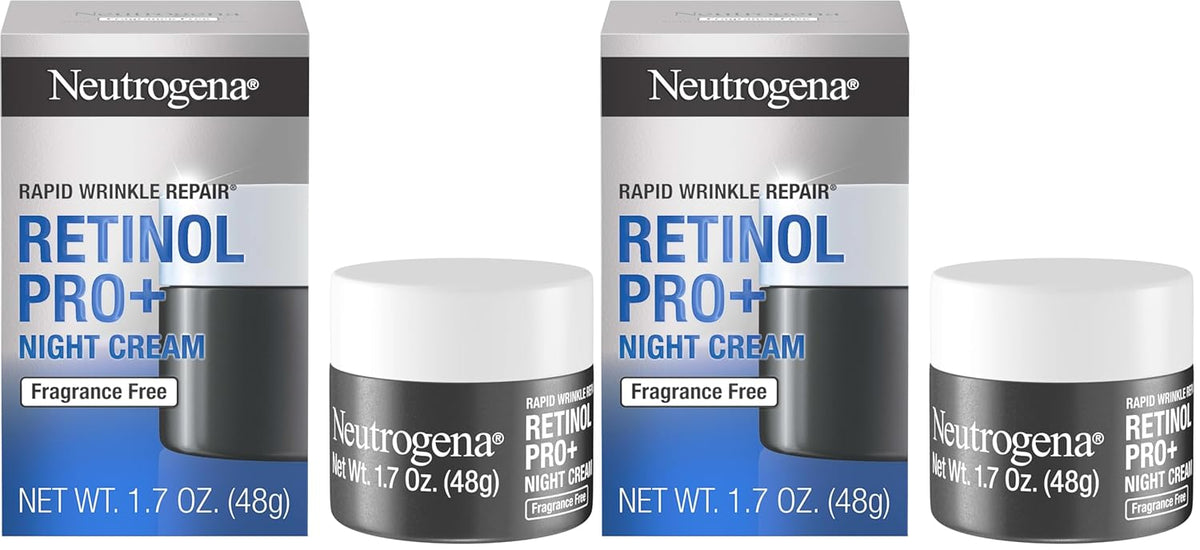 Neutrogena Retinol Pro+ Anti-Wrinkle Night Moisturizer,Rapid Wrinkle Repair,Anti-Aging Face & Neck Cream,Formulated without fragrance,parabens,dyes,& phthalates,Retinol,1.7 oz,(Pack of 2)