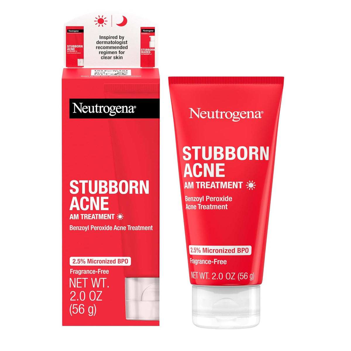 Neutrogena Stubborn Acne AM Face Treatment with 2.5% Micronized Benzoyl Peroxide Acne Medication, Oil-Free Daily Facial Treatment Reduces Size & Redness of Breakouts, Paraben-Free, 2.0 oz (Pack of 12)