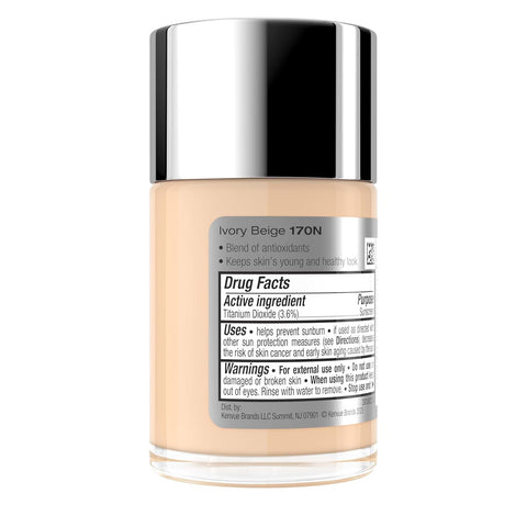 Neutrogena Healthy Skin Liquid Foundation Makeup Broad Spectrum SPF 20 Sunscreen, Medium Coverage, Vit B5, Antioxidants, All Day Wear, Ivory Beige 170N, 1 fl. oz