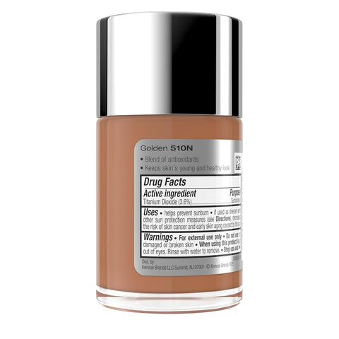 Neutrogena Healthy Skin Liquid Foundation Makeup Broad Spectrum SPF 20 Sunscreen, Medium Coverage, Vit B5, Antioxidants, All Day Wear, Golden 510N, 1 fl. oz