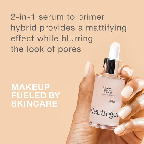 Neutrogena Shine Control Matte Booster Face Primer & Serum, Skin-Mattifying Serum-to-Primer with Rice Protein, Absorbs Excess Oil & Keeps Skin Shine Free, 1.0 fl. oz