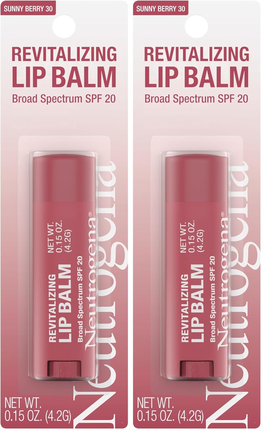 Neutrogena Lip Balm, Revitalizing Moisturizing Tinted SPF 20 | Sunny Berry | Pack of 2 | .15 oz | Soothing