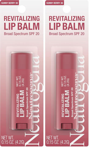 Neutrogena Lip Balm, Revitalizing Moisturizing Tinted SPF 20 | Sunny Berry | Pack of 2 | .15 oz | Soothing