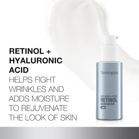 Neutrogena Retinol Face Moisturizer Cream, Rapid Wrinkle Repair, Anti-Wrinkle Night Moisturizer, Anti-Wrinkle Face & Neck Cream Moisturizer with Hyaluronic Acid & Retinol, Paraben-Free, 1 fl. oz