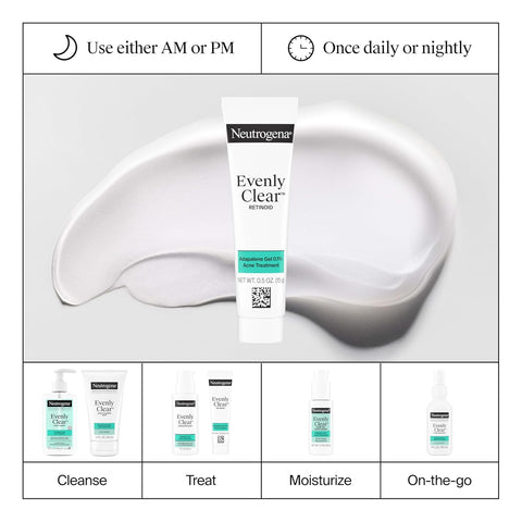 Neutrogena Evenly Clear Retinoid Adapalene Gel 0.1% Acne Spot Treatment, Once-Daily Topical Retinoid Helps Clear Breakouts & Visible Improvement in the Appearance of Post-Acne Mark, 0.5 oz
