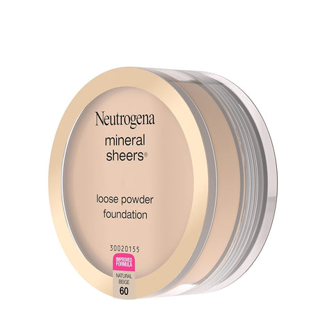 Neutrogena Mineral Sheers Foundation, Loose Powder, Sheer to Medium Coverage | With Vitamins A, C & E | Tone Enhancer | Natural Beige | .19 oz