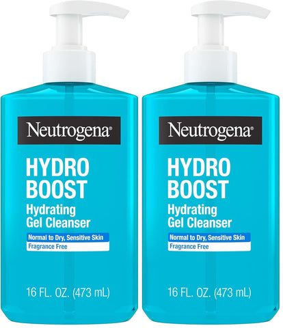 Neutrogena Hydro Boost Face Wash,Fragrance Free,Hydrating Facial Cleanser with Hyaluronic Acid,Daily Foaming Face Wash & Makeup Remover,Hypoallergenic Gel Cleanser,16 fl. oz,(Pack of 2)