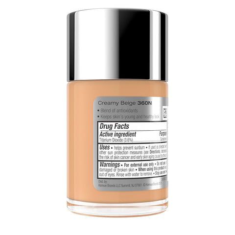 Neutrogena Healthy Skin Liquid Foundation Makeup Broad Spectrum SPF 20 Sunscreen, Medium Coverage, Vit B5, Antioxidants, All Day Wear, Creamy Beige 360N, 1 fl. oz