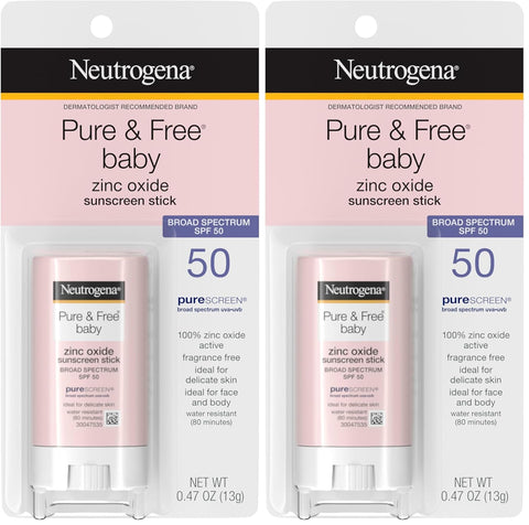 Neutrogena Mineral Sunscreen Stick, SPF 50, Zinc Oxide | Water-Resistant | Hypoallergenic | For Baby | Pack of 2