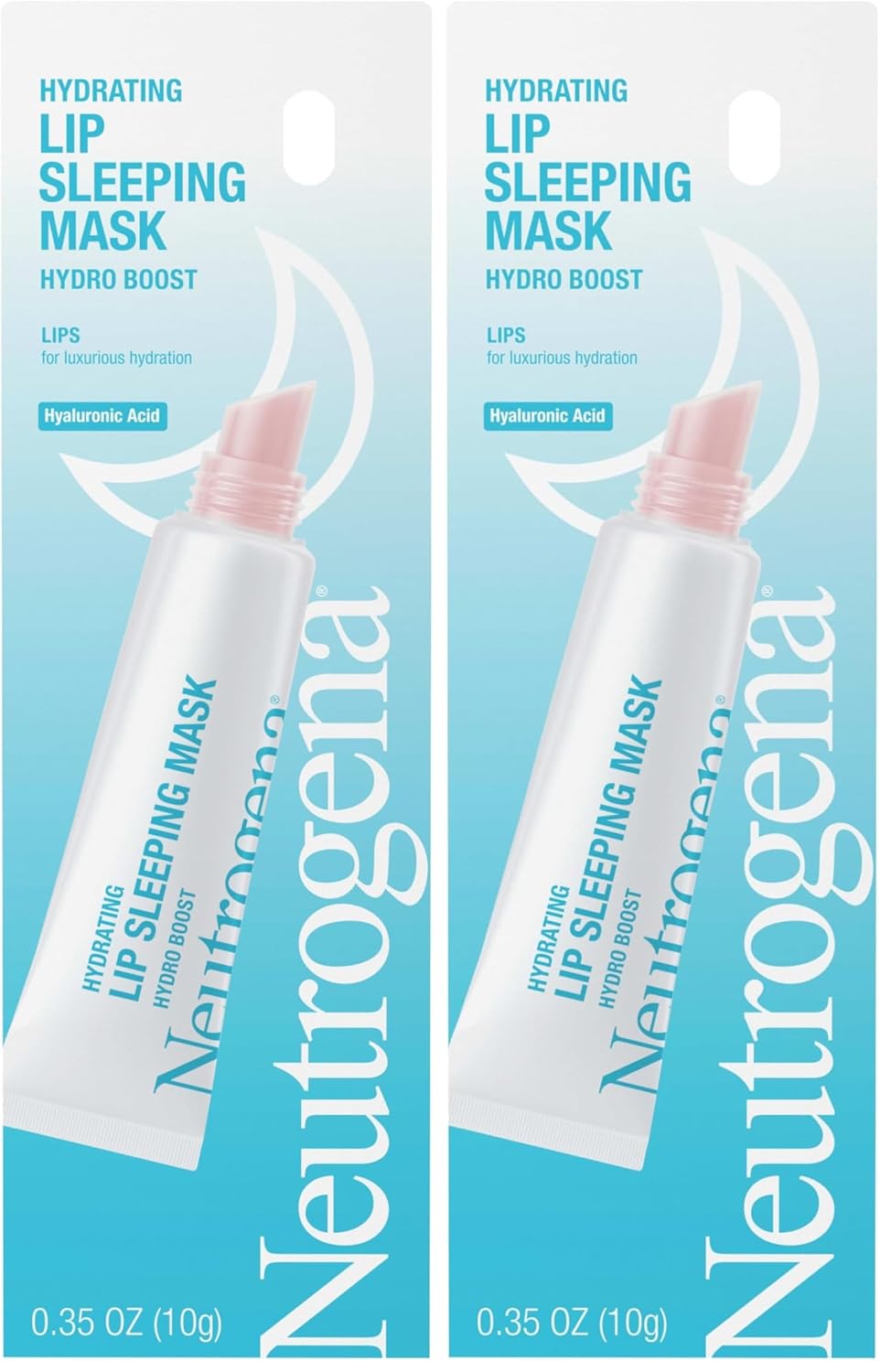 Neutrogena Hydro Boost Hydrating Lip Sleeping Mask with Hyaluronic Acid,Clear Overnight and Daily Moisturizing Treatment for Very Dry Lips,Fragrance Free Squeeze Tube Lip Balm,0.35 oz,(Pack of 2)